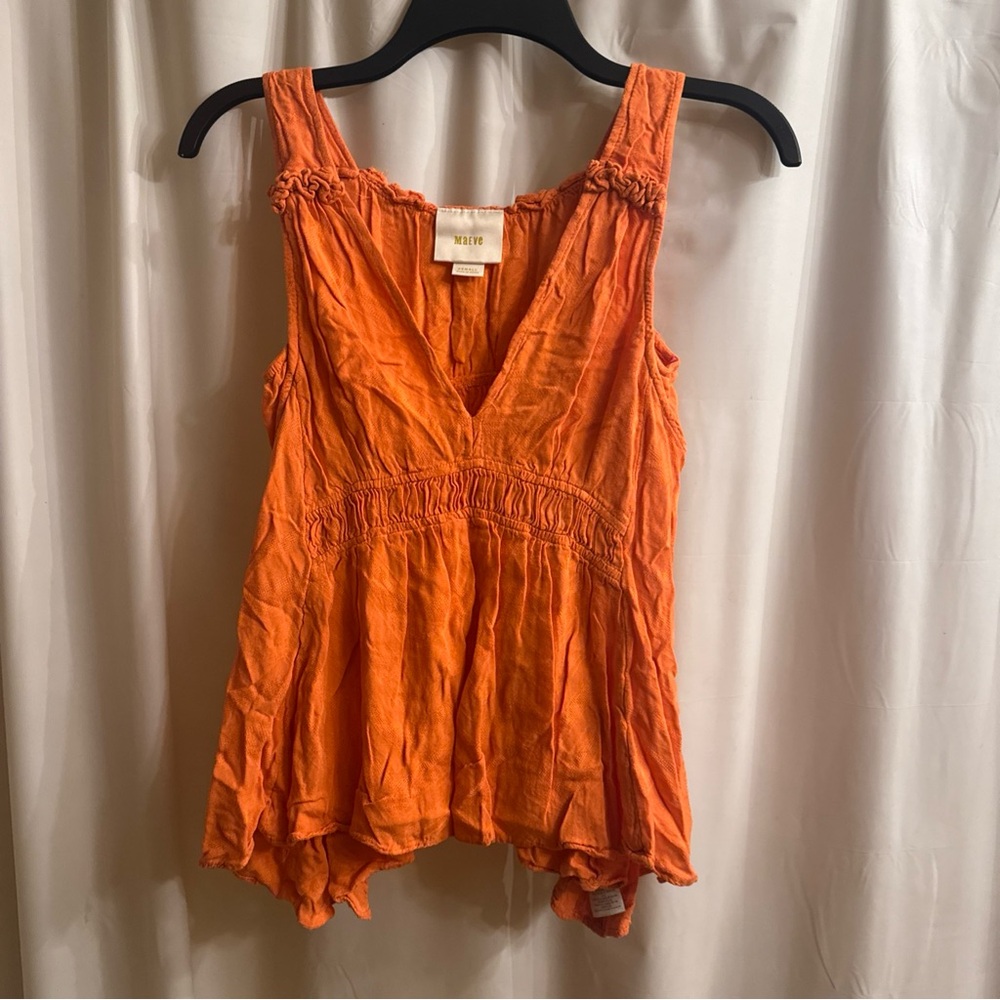 Maeve Orange V-Neck Sleeveless Peplum Tank
